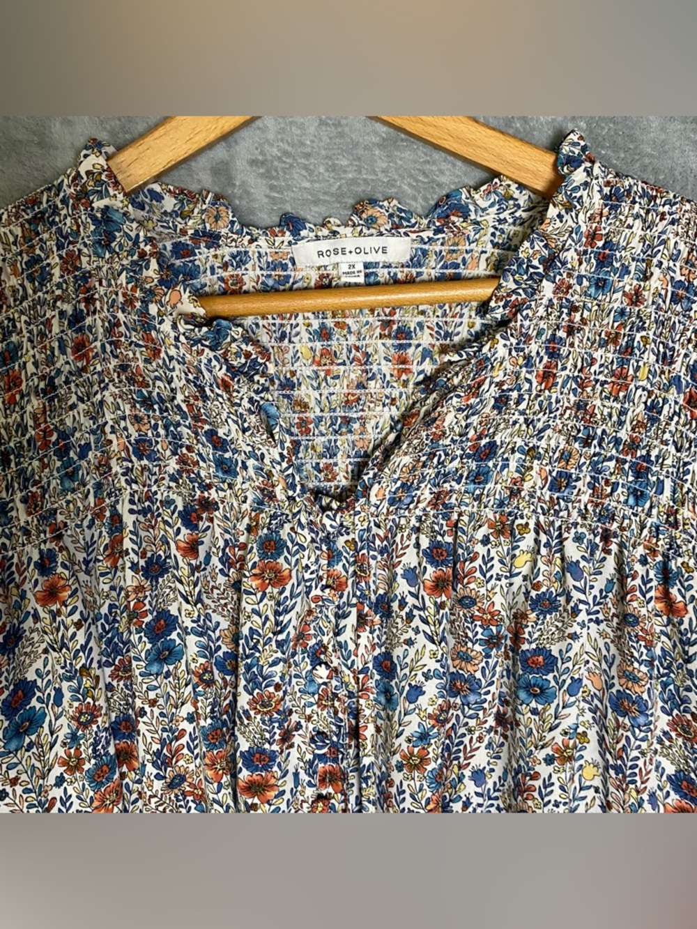 Rose + Olive Floral Sheer Boho Top 2X Multicolor Feminine Romantic work Blouse - Picture 5 of 8